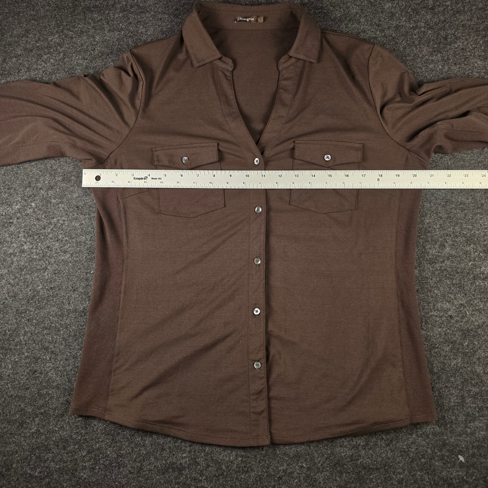 J. McLaughlin Women's Brown Button Front Shirt Stretch Fabric Classic Size L - Picture 7 of 14